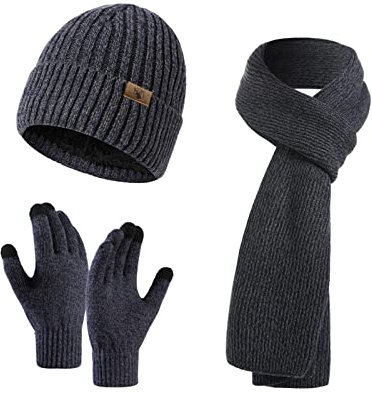 INSISMY Mütze Schal und Touchscreen Handschuhe Set Wintermütze Thermohandschuhe Schal für Herren Strickmütze 3 STÜCKE Unisex Hüte für Damen Winter Accessoires für Herren Damen Navy blau