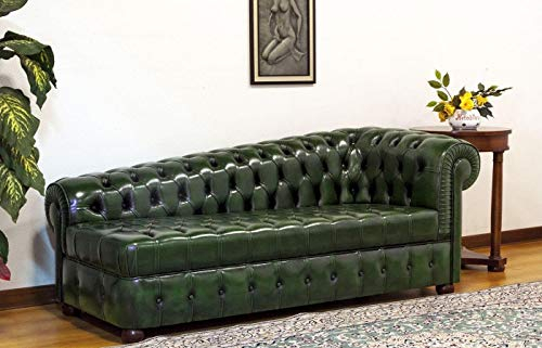 jvmoebel Chaiselongues Chesterfield Sofa Grün Couch Liege Ottomane Recamiere Leder Chiase