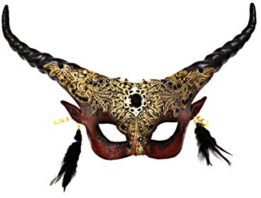 Teufels Halbmaske mit Hörner & Gold Applikation als Kostümzubehör