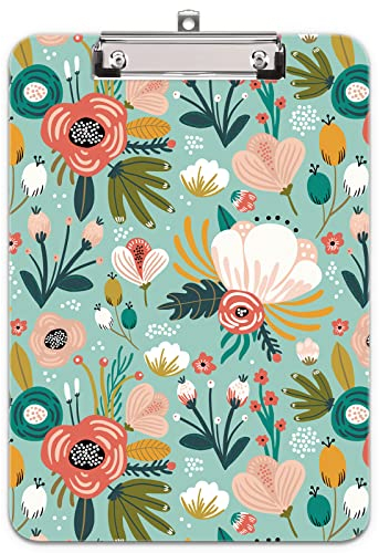 Hnogri Klemmbrett A4 Kunststoff, Mode-Design Klemmmappe A4 Bürobedarf & Schreibwaren für Rechtsanwälte Schüler Lehrer und Kinder, Clipboard Standardgröße 32 x 22 CM, Grüne Blume