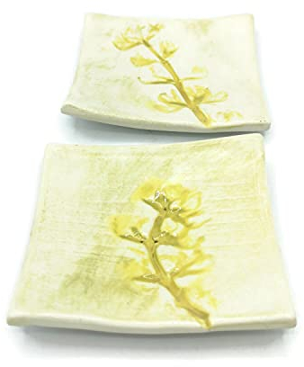 Juego Hecho A Mano De 2 Platos De Cerámica Florales Para Joyería, Bandeja Cuadrada Pequeña Decorativa