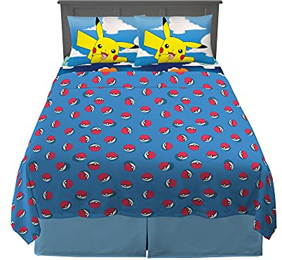 Franco Kinder-Bettwäsche-Set, superweiches Mikrofaser, 4-teilig, Pokemon