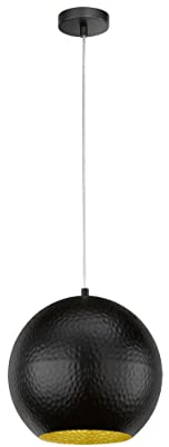Fischer & Honsel Pendelleuchte Mylon, Kugelförmige Hängeleuchte 1-flammig, Moderne Esstischleuchte, 1xE27, Schwarz & Goldfarben, Ø30cm