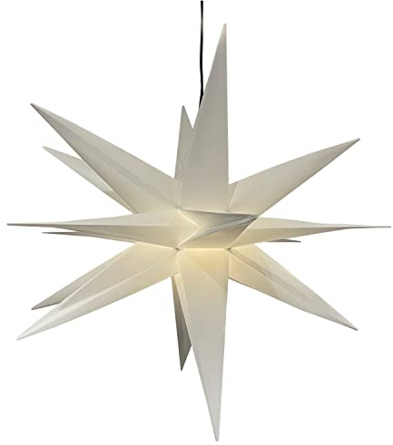 DEGAMO Weihnachtsstern Stern aus Kunststoff weiß 55cm, mit LED Birne, Batteriebetrieb, Innen + Außen