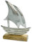 Metall Skulptur mit Holz-Fuß Silber-braun Segelboot 19 x 25cm Dekofigur Tisch-Deko Maritim Mediterran Meeresdeko