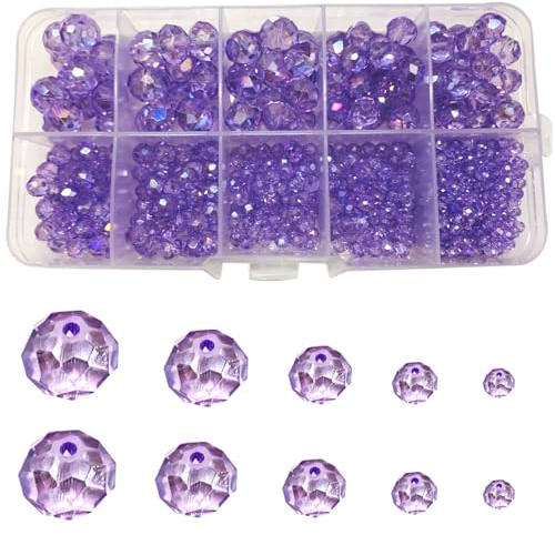 Gocelyn Kristallglas facettierte Perlen in AB-Farbe (lila), Rondelle Assorted Supplies Spacer Lose Perlen für Schmuckherstellung Erkenntnisse Armbänder Anhänger (2 mm, 4 mm, 6 mm, 8 mm, 10 mm)
