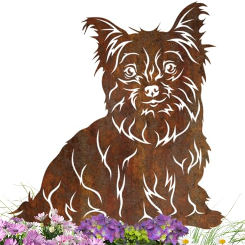 Terma Stahldesign Edelrost Hund Verschiedene Rassen, Handmade Germany, tolle gartendeko aus Rost-Metall, deko rostoptik, Rostfiguren Tiere, rostfiguren Garten, Rostdeko (Yorkshire)