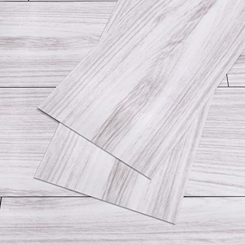 VEELIKE Pavimento PVC Adesivo Effetto Legno Grigio Bianco Piastrelle Adesive Pavimento Pavimenti in PVC Rotoli Mattonelle Adesive Cucina Impermeabile Adesivi per Piastrelle Bagno 90cm×15cm 36 Pezzi