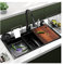 304 De Acero Inoxidable Fregadero De La Cocina De Un Solo Tazón Escalonada Fregadero De La Barra con La Arandela De La Taza Y El Grifo (Color : A, S : 80x50cm)