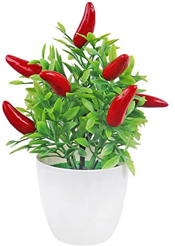 Stakee Artificial Chili Tree Bonsai Fake Vegetable Potted Fake Desk Plants Potted Artificial Plants Potted for Party Decoration