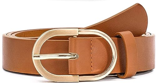JasGood Damen Ledergürtel für Jeanshosen Mode Goldschnalle Damen Kleid Gürtel, Braun, 100cm