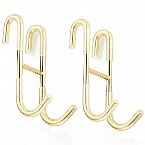 Leekayer 2 Pack Shower Door Hooks,Gold S Shaped Stainless Steel Over Door Hook for Bathroom Kicten,Wardrobe,Cabinet Door to Hang Bags, Towels,Key,Hat,Coat