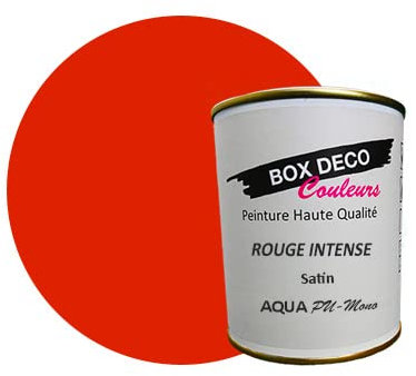 BOX DECO COULEURS Peinture meuble cuisine et salle de bain à base de laque polyuréthane mono-composante aspect satin Aqua PU MONO - 750 ml / 7.5m², Rouge intense