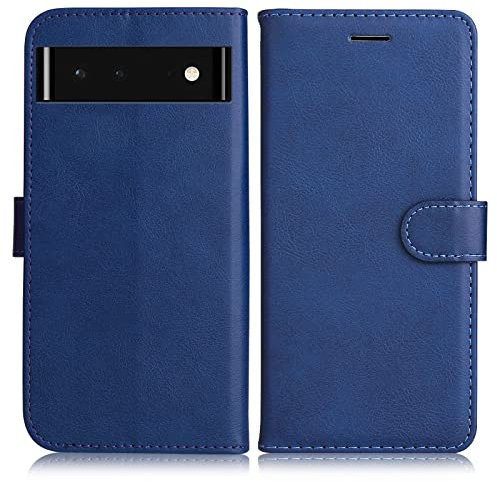 DENDICO Cover per Google Pixel 6, Premium Portafoglio PU Custodia in PU Pelle, Flip Libro TPU Bumper Caso per Google Pixel 6, Blu Navy