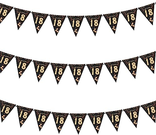 Girlande Banner Schwarz Gold Wimpel Banner,18 Geburtstag Mann Girlande 18 Geburtstag Wimpelgirlande,Happy Birthday Girlande 18 Jahre,Aufhängen Wimpelkette Für Frauen Und Mann (18)