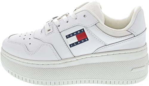 Tommy Jeans Baskets Semelle Compensée Femme Retro Basket Flatform Essential Chaussures, Blanc (White), 38