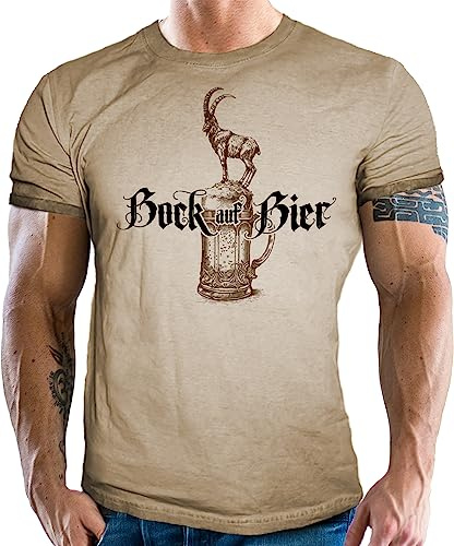 Herren Trachten T-Shirt für Bayern-Fans im Vintage Retro Used Look: Bock auf
