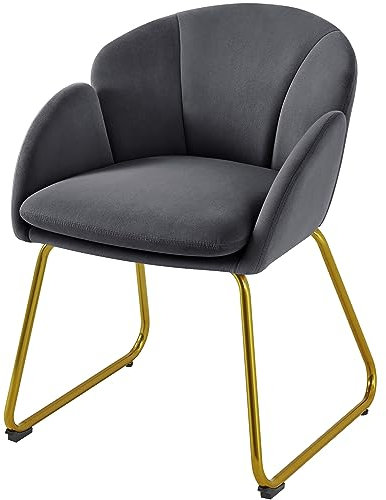 Yaheetech Poltroncina Camera da Letto Salotto Poltrona Soggiorno Imbottita Alta Moderna Ergonomica in Velluto con Schienale Circolare Braccioli Gambe in Metallo Portata 136 kg Grigio Scuro