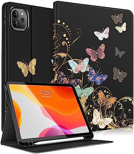 Pegmode Schutzhülle für iPad Pro 12,9 Zoll (32,9 cm), niedliches Folio-Cover mit Schmetterlings-Motiv, Kawaii-Design mit Stifthalter, Smart-Cover für Apple iPad Pro 12,9 Zoll (32,9 cm),