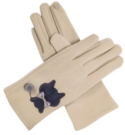 SamHeng Damen Winterhandschuhe, Niedlich Katzen Dekoration Touchscreen Handschuhe mit Fleece Gefütterte Winddicht Warme Thermische Handschuhe für Tägliches Fahren Läuft Radfahren Wandern (Beige)