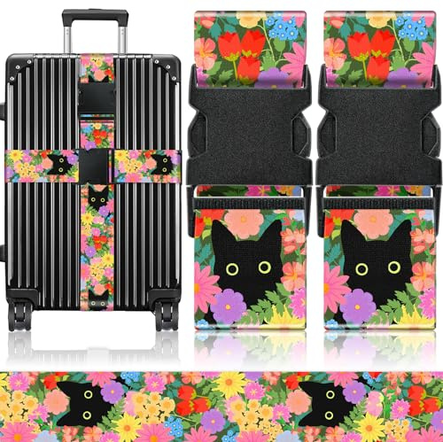 Slohif Luggage Straps for Suitcases Travel Belt Accessories Luggage Connector Identifiers 2 Pack Over Handle with Buckle Unique Nylon Adjustable Strap for Sleeping Bag Car Seat Cat