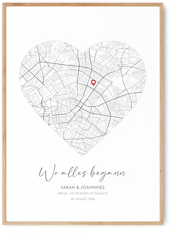 Geschenk zum Jahrestag - Wo alles begann, Erinnerungsgeschenk personalisiert, Koordinaten Bild Poster, Verlobung Geschenk, Hochzeitsgeschenk, Hochzeitstag, ohne Rahmen