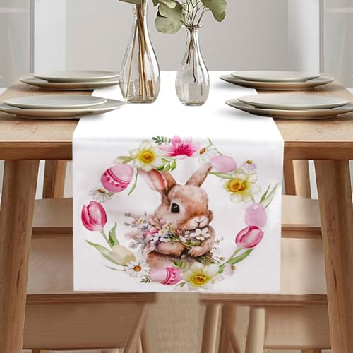 Tischläufer Frühling, Tischläufer Herbst, Tischläufer Winterlich, Tischläufer Weihnachten Modern, Tischläufer Sommer, Tischläufer Dekor, Tischläufer Blumen, Tischläufer (Kaninchen, 40 x 140 cm)