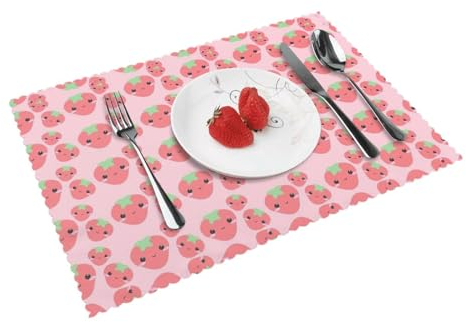 Niedliche Erdbeer-Tischsets, 4er-Set, gewebte Vinyl-Tischsets, waschbar und langlebig, für den Innen- und Außenbereich
