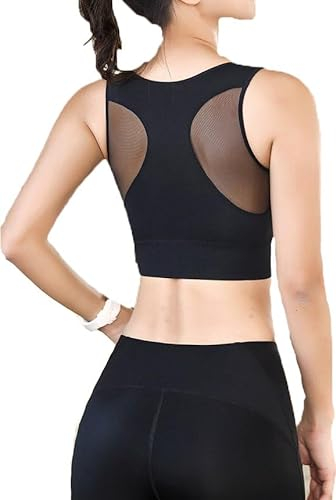fdsmall Sport-BH für Frauen hohe Auswirkungen Unterstützung Sport-BH Nahtlose Mesh Yoga Unterwäsche Workout Fitness Activewear Racerback gepolsterte BHS für Yoga Running Training Fitness (Black, XL)