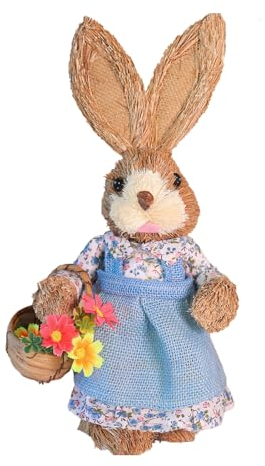 Accesorios de Bricolaje de Conejo de Paja de Pie, Conejito de Paja Hecho a Mano, Estatuas de Mesa de Conejos de Pascua para Decoración de Jardín de Primavera, Adorno de Mesa para el Hogar(#1)