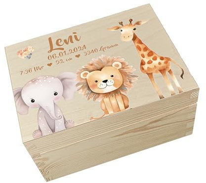 Personalisierte geschenke Baby - Erinnerungsbox Baby Boho mit Hochwertigem Farbdruck - Erinnerungskiste Baby - Erinnerungskiste aus Holz - Babygeschenke (Alle Tiere)