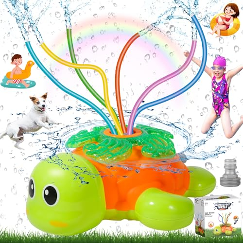 Amzeeniu Juegos de Agua para niños Exterior,Tortugas Juguetes Exterior para niños Jardin,aspersor de Agua para niños,Aspersor con rociador Giratorio,Juguetes de Verano para niños