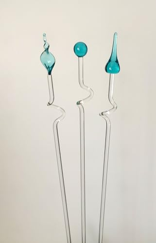 3x Orchideenstab Glas mit Kugel Spitze Spirale in türkis höhenverstellbar 40-60cm Qualität