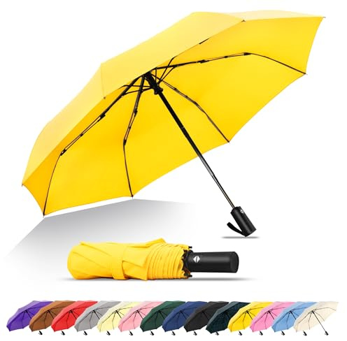 SoulRain Reise-Regenschirm, winddichter und kompakter Regenschirm für Regen, perfekter großer Auto-Klappschirm, idealer Autoschirm, Golfschirm und Reisebegleiter (Yellow)