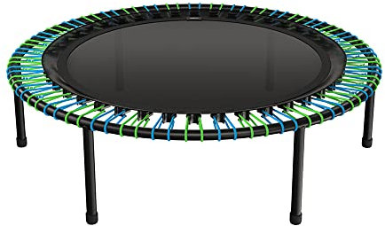 bellicon Fitness Trampolin 112cm (Blau-Grün) |Praktische Klappbeine & Seilring-Federung bis 150kg (Extra Stark) | Dreiteiliger Rahmen | Made in Germany