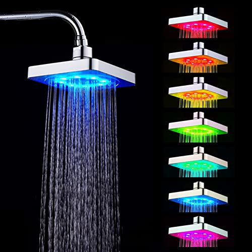 Cabezal de ducha de lluvia con luz LED romántica de 7 colores, cabezal de ducha de cascada impulsado por el agua, cabezal de ducha cuadrado moderno ajustable para baño de agua, baño en casa