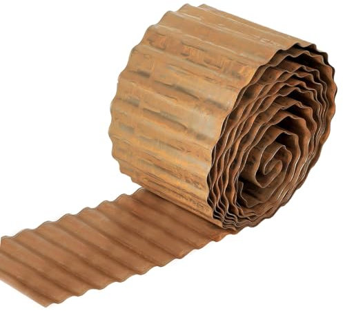 Borde de metal para césped, 6 pulgadas x 40 pies, resistente y corrugado para jardín, borde flexible de jardín, borde de paisaje para parterres, césped, camino (oxidado)