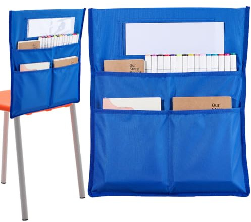 craspire Chair Buddy Aufbewahrungstasche, 19 x 16.5 Stuhllehnen-Organizer-Diagramm, Blau, Mit Schlitz Für Namensschild Und Etiketten, Schülersitz, Stuhllehne, Mehrere Taschen Für Schule, Zuhause