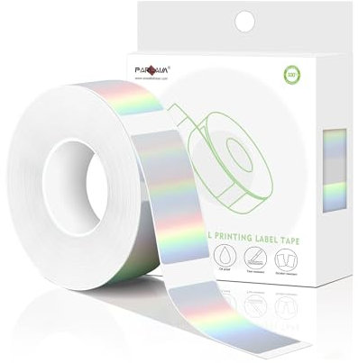 PARLAIM Etikettenmacher-Klebeband, selbstklebendes holografisches Silber-Etikettenpapier, 14 x 40 mm, 160 Etiketten/Rolle, kompatibel mit D30/P21 Etikettendrucker, Thermopapier für Zuhause, Büro,