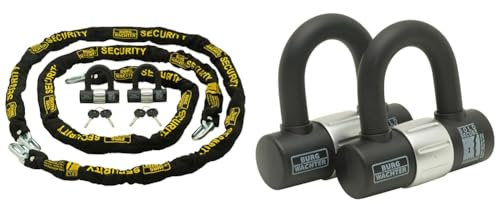 Burg-Wachter Duo Kit Sold Secure Diamond & Gold 10mm Keyed Alike Chain Twin Pack, Black, 2M & 100D Duo Sold Secure Gold Keyed Alike U Lock Twin Pack, Black