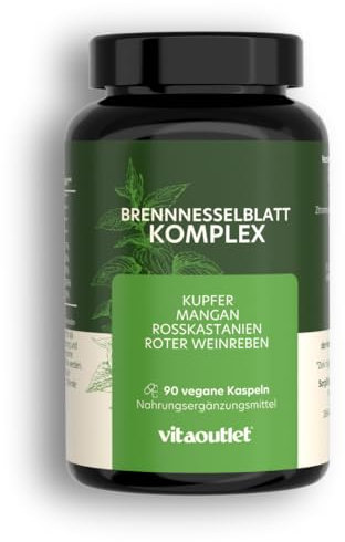 vitaoutlet | Brennnessel Kapseln Komplex mit Rosskastanienextrakt und rotem Weinlaub | vegan und ohne chemie Entwässerungstabletten | 90 Entwässerungskapseln | 45 Tage vorrat