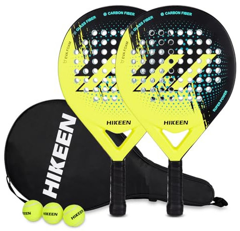 Padel Schläger Erwachsene Padel Racket Padelschläger Tennis Schläger aus Carbon Glasfaser mit Tennisbällen für Teenager Anfänger Fortgeschrittene, 2 Stücke