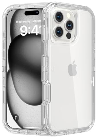 Follaroma for iPhone 16 Pro Case, Heavy Duty Shockproof Protection Phone Cases, Durable 2-Layer Transparent Protective Cover Compatible with iPhone 16 Pro (6.3 inch), Crystal Clear