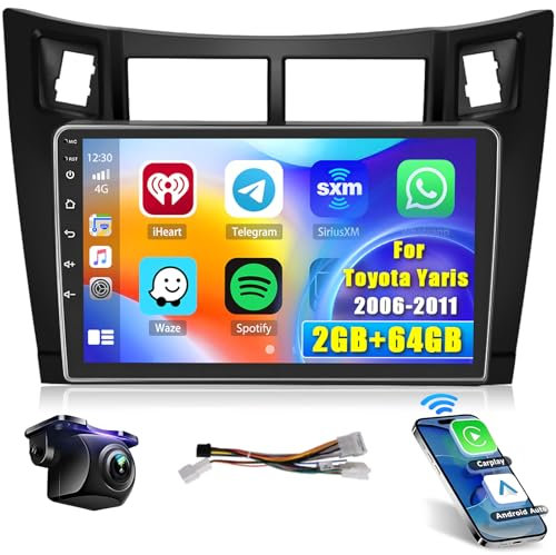 2+64GB Android 15 Autoradio pour Toyota Yaris 2006-2011 Radio Carplay Android Auto sans Fil Hikity Écran Tactile 9 Pouces Bluetooth Stéréo WiFi RDS USB + Caméra de Recula