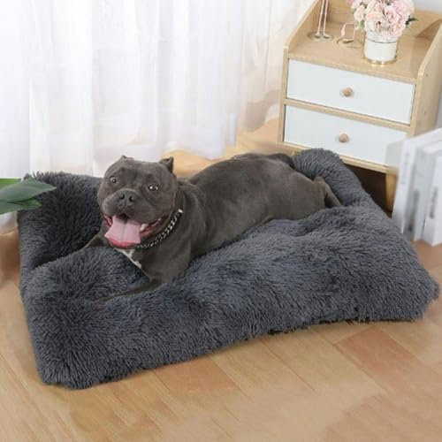 JupiterJX Large Dog Bed Washable Plush Dog Crate Matters Calming Fluffy Cat Dog Beds Anti Anxiety, Soft Warm Puppy Dog Sleeping Mat With Non-Slip Back, For Large Dogs (90x65cm, Dark Grey)