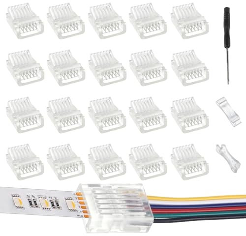 EPLZON 6 Polig 12mm LED Streifen Verbinder LED lötfrei Streifenverbinder 6Pin Verbindungskabel Verbinder für SMD 5050/3528 LED Streifen mit Schraubendreher(20Stück)