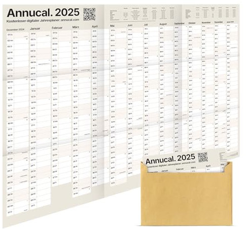 Annucal® XXL Wandkalender 2025 groß, 98 x 68 cm - Design Jahreskalender, gefalzt im Querformat, gefaltet, Wandplaner, Jahresplaner, 2025er Kalender