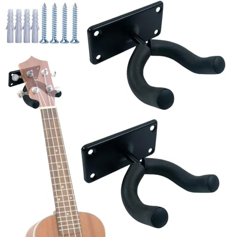 Gitarrväggfäste, väggfäste för akustisk gitarr, väggkrokar, gitarrkrokar för vägg, paket med 2, metallviolinkrokar för musikinstrumenttillbehör med 4 skruvar, 4 rör