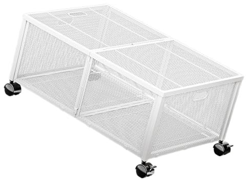 Rolling Cart Metal Toy Storage Trolley Under Bed High Load Capacity with Wheels for Bedroom and Living Room Black/White