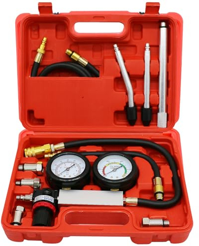 Cylinder Leak Down Tester Kit,Engine Cylinder Dual Gauge Leakdown Tester kit Diagnostics Tool for Pressure Check & Leakage Rate Test with Extension Rod